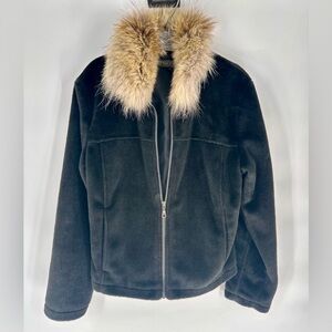 Women's Black Jacket with Fur Collar Tsunami Wool Blend Size M
